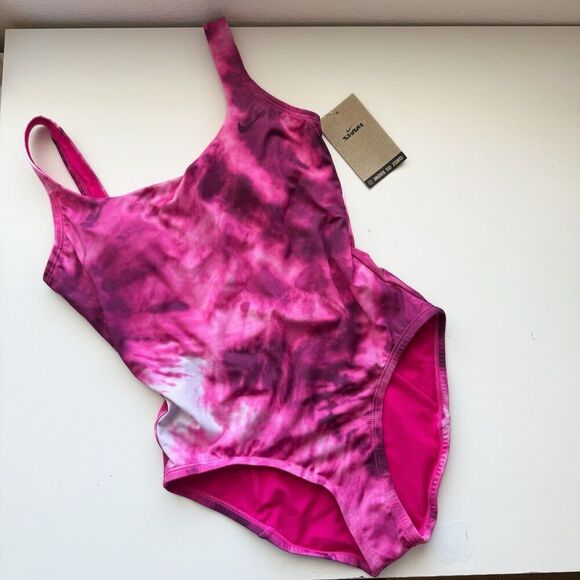 Nike Swimsuit Sz XS Magenta Marble Dye U-Back One Piece Swimwear Unwired Olympic - Picture 1 of 14